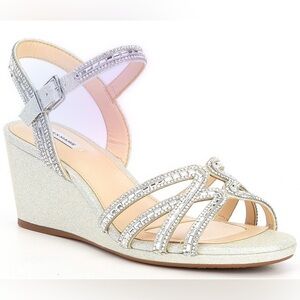 New in Box Silver Embellished Wedge Sandals